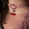 "Cherry Bomb" Leather Choker - Pink